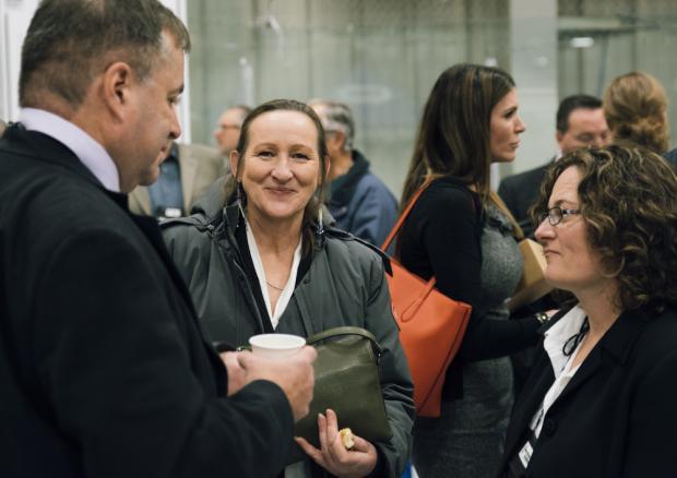 Caroline Cochrane Speaking with Coffee With Cabinet Attendees