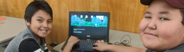 Hackspace NT Aklavik Youth Use a Computer to Learn Coding