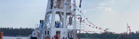Picture of a control ship for barge traffic on MacKenzie River